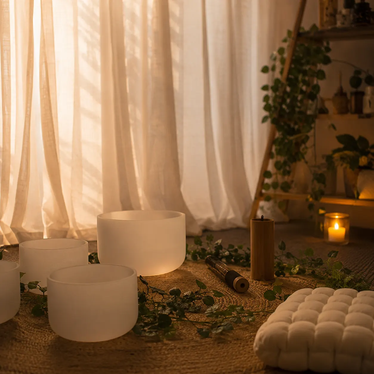Crystal singing bowls in the Perth studio