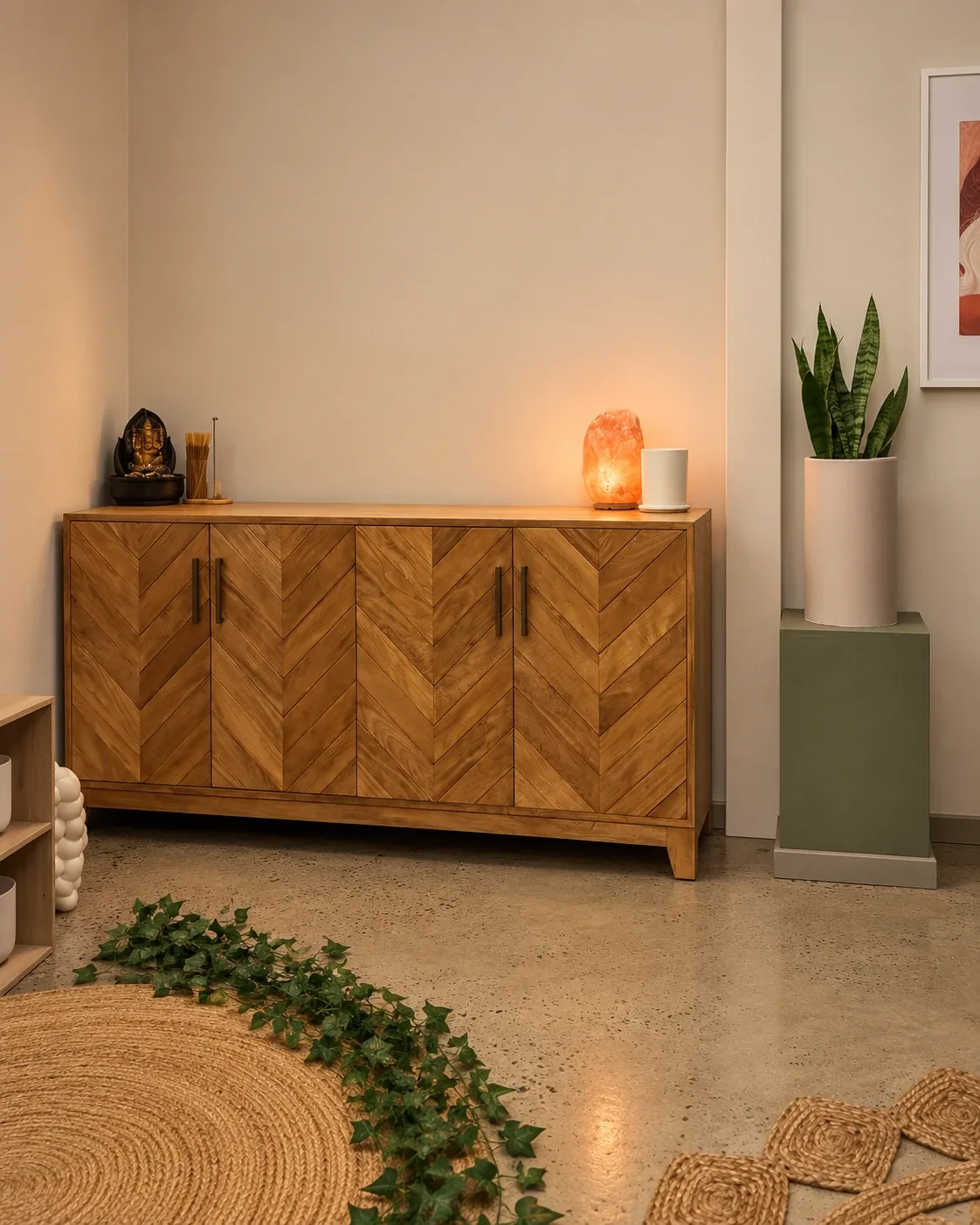 The studio at The Inner Blooming, in warm timber and neutral tones